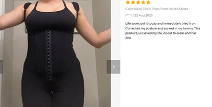 Furniche GraceForm – Black Lace Shapewear Bodysuit with Zipper Compression Fit