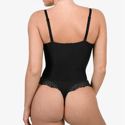 Furniche Éclat – Lace-Trimmed Deep V Backless Body Shaper with Tummy Compression Fit