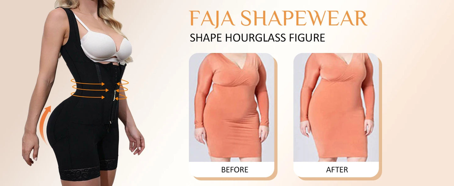 Furniche GraceForm – Black Lace Shapewear Bodysuit with Zipper Compression Fit